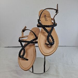 Mudd Braid-01L Women's Thong Sandals Size 8 Black Braided Faux Leather Strappy